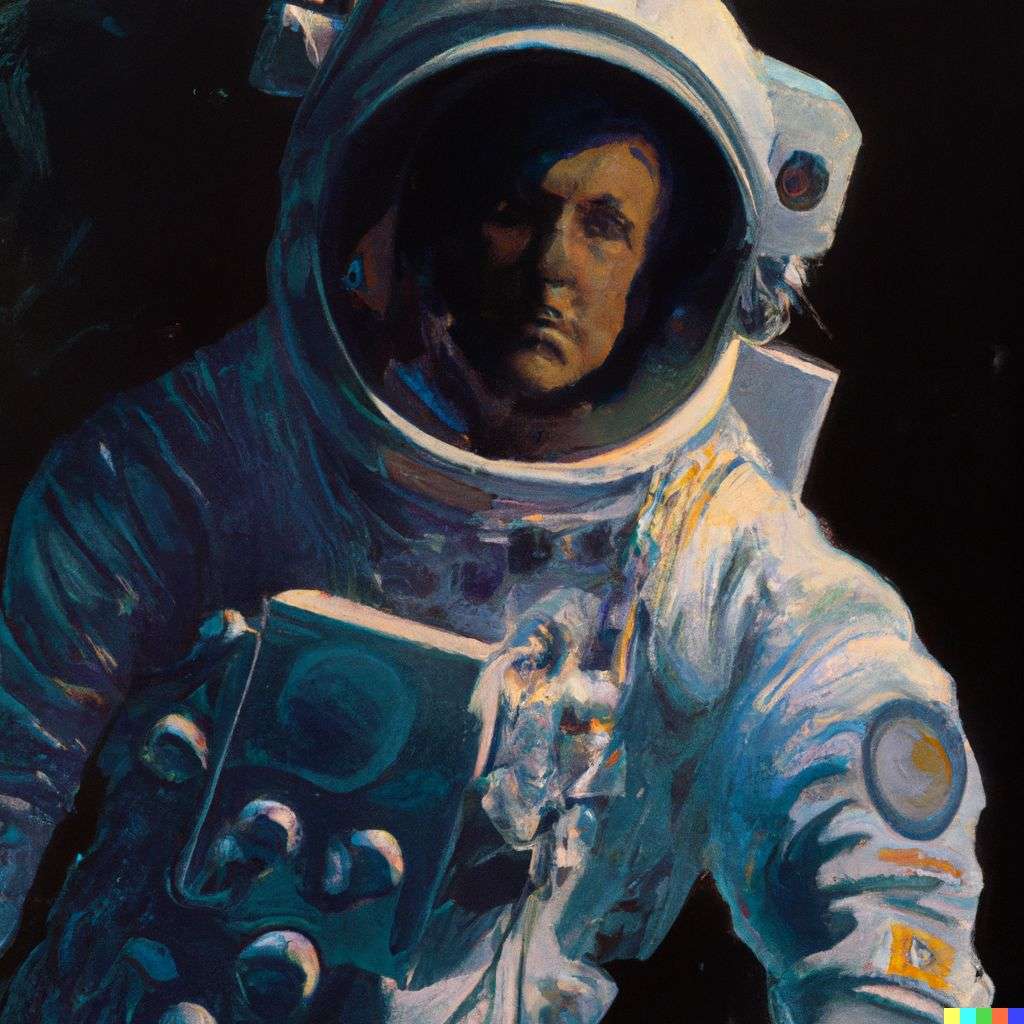 an astronaut, by Syd Mead